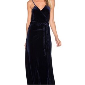 Misa Blue Velvet Wrap Dress Maxi Length Rope Belt